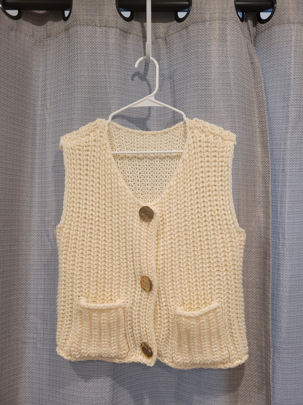 Cream Chunky Knit Button-Front Vest